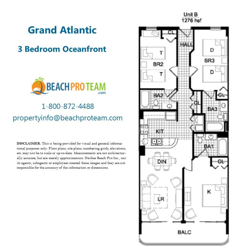 Grand Atlantic Floor Plan B - 3 Bedroom Oceanfront